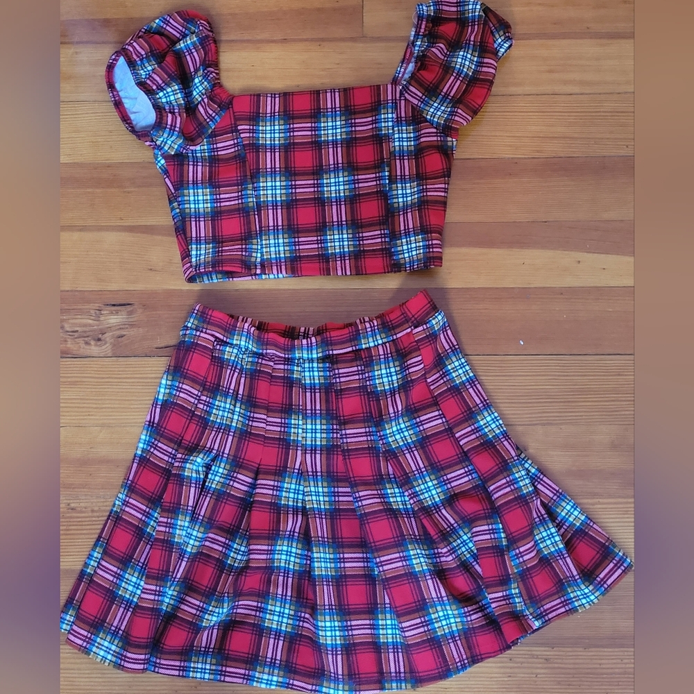 Plaid Red Skirt Set
